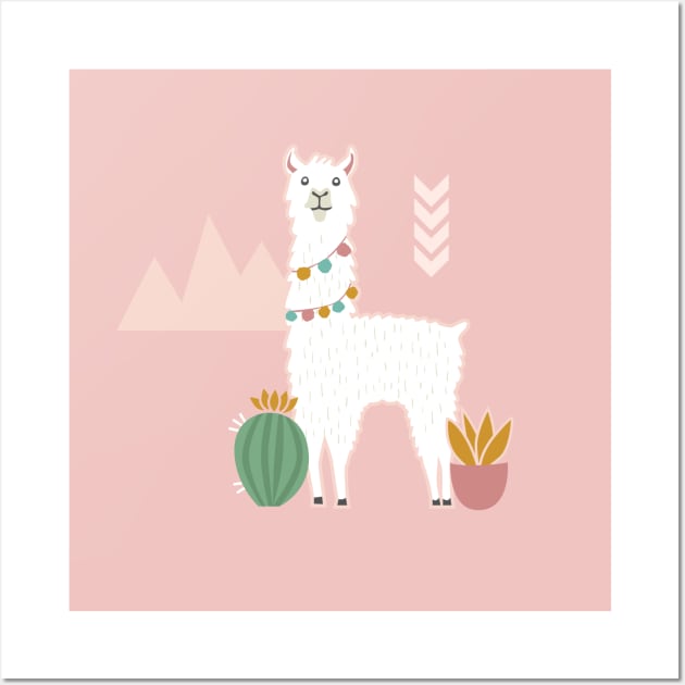 Llamas + Cacti on Pink Wall Art by latheandquill